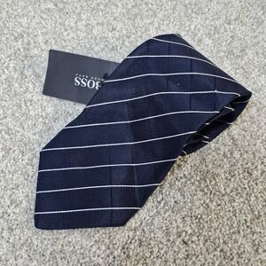 NWT Hugo Boss Navy Blue Silk Tie White Stripe Textured Made in Italy 3.5" Preppy